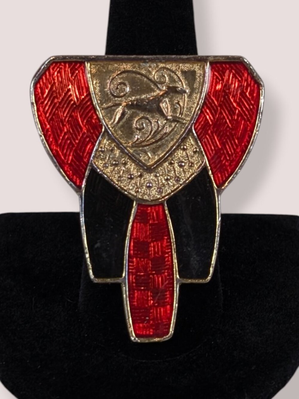 Vintage Art Deco Revival Red & Black Enamel Coil Ring
